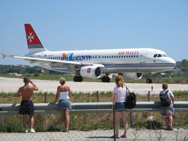Aircraft landing at Skiathos airport